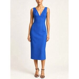 NEW! Victoria Beckham Wool Blend Bodycon Midi Dress Royal Blue SZ 4